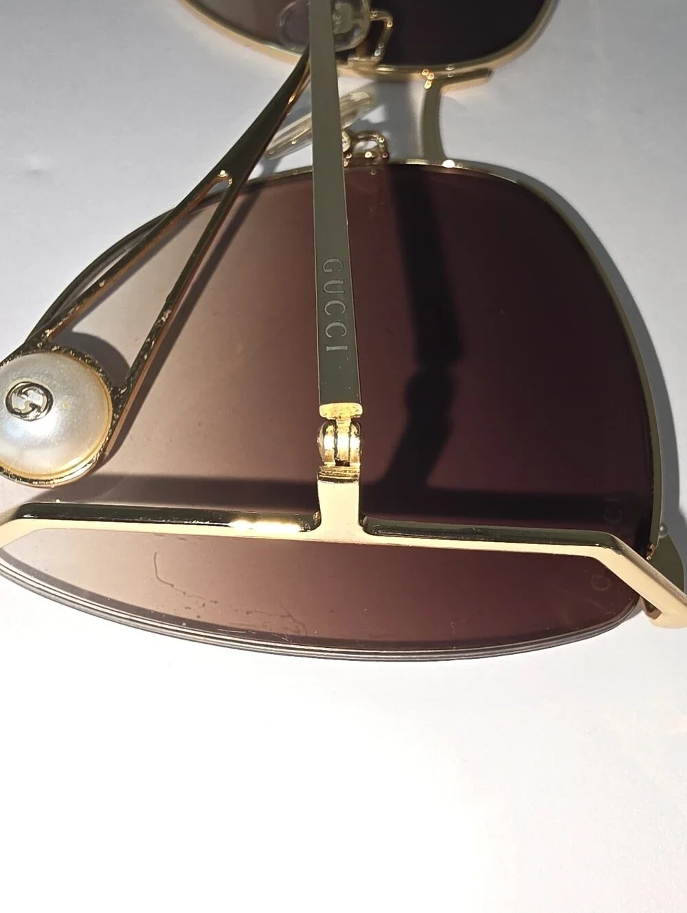 Gucci Authentic Metal Oversized Round Sunglasses GG0252S Gold Brown